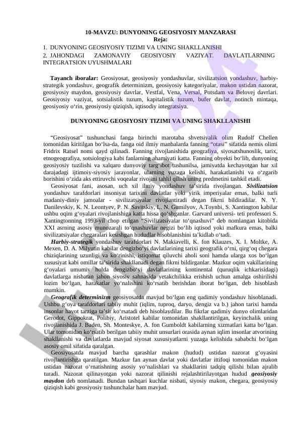 Dunyoning geosiyosiy manzarasi o‘rganilishi