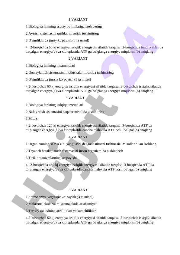 Biologiya fani asosiy bo‘limlari va misollari