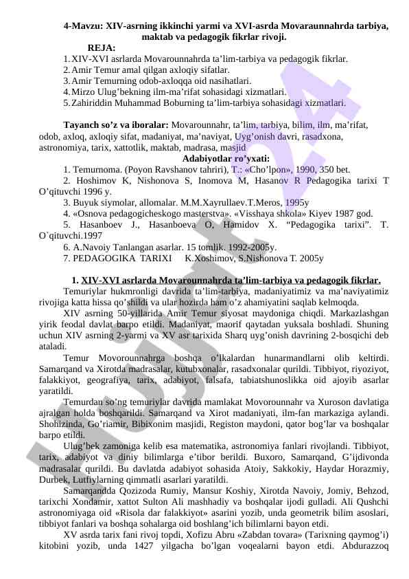 Xiv-asrda movaraunnahrda pedagogik fikrlar rivoji
