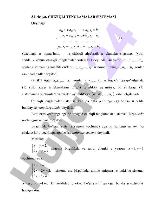 Chiziqli tenglamalar sistemasi tahlili