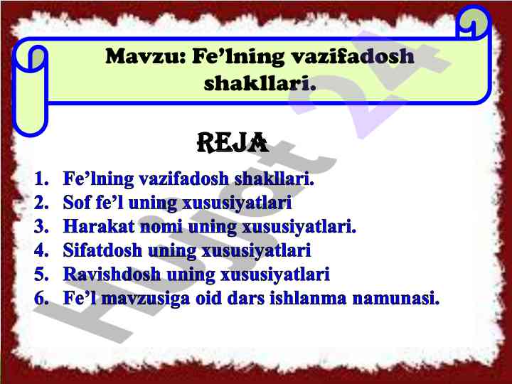 Fe’lning vazifadosh shakllari va xususiyatlari