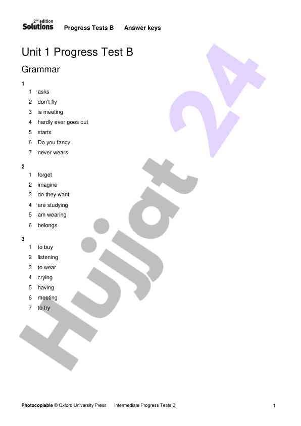 Intermediate progress tests b answer keys overview