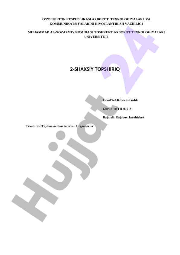 Kiber xafsizlik bo'yicha shaxsiy topshiriq