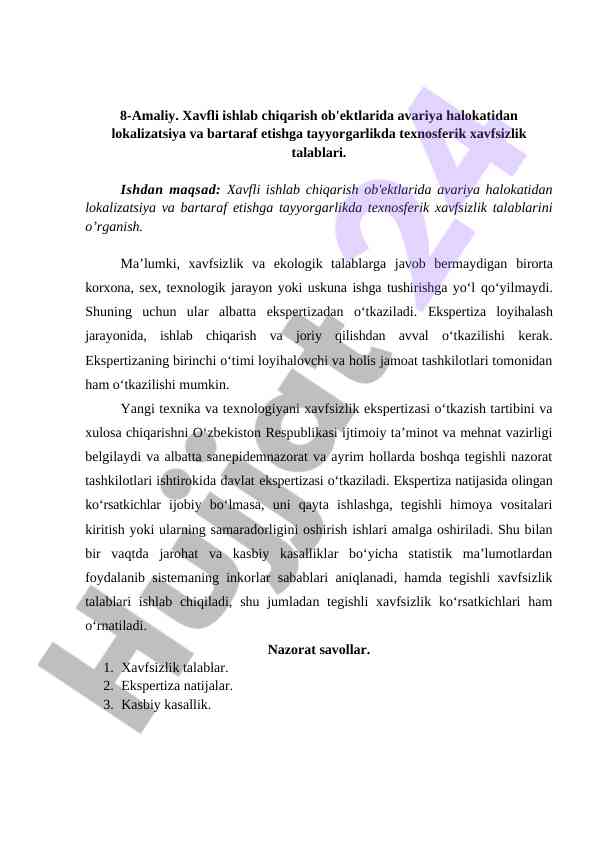 Xavfli ishlab chiqarish ob'ektlarida ekspertiza