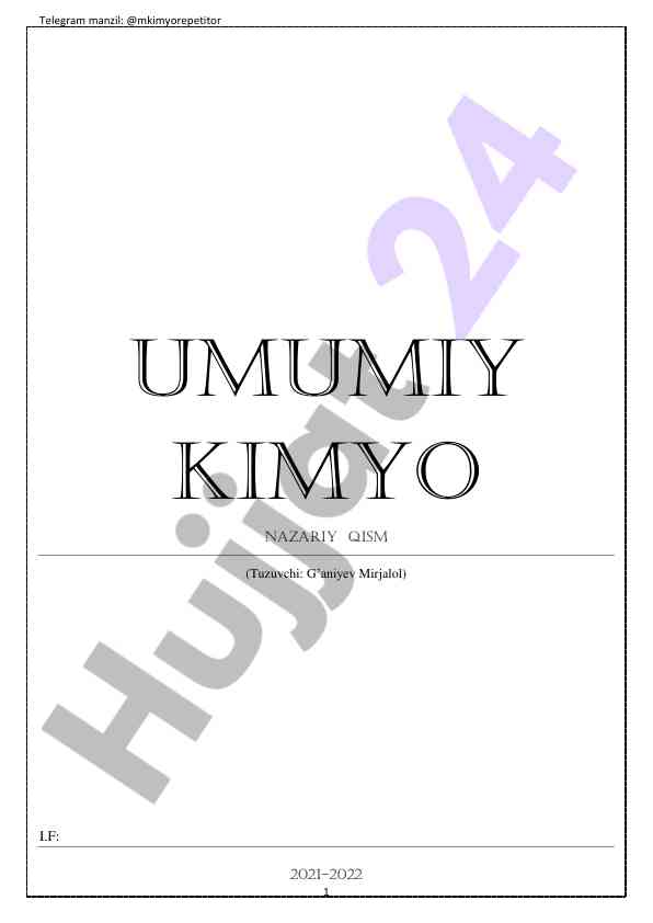 Umumiy kimyo nazariyasi asoslari va tushunchalari