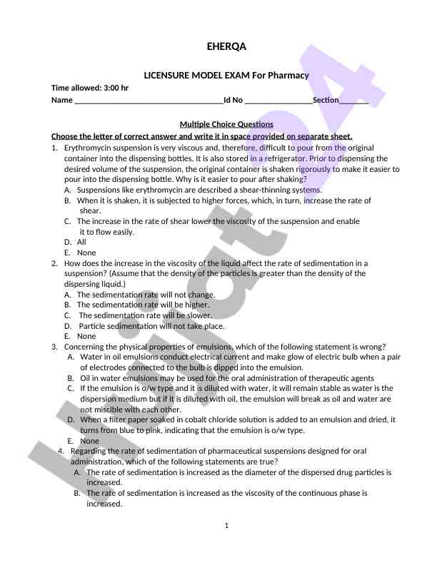 Erythromycin suspensions exam questions