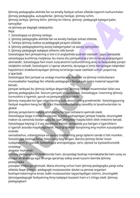 Ijtimoiy pedagogika va sotsiologiya asoslari