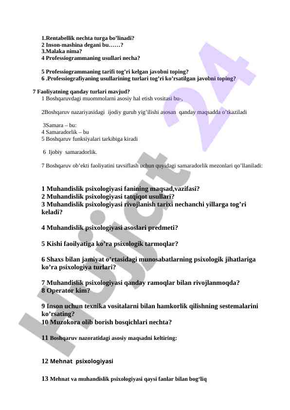 Muhandislik psixologiyasi asoslari va usullari