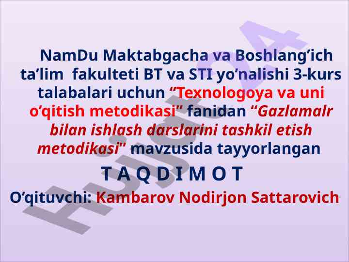 Gazlamalar bilan ishlash darslarini tashkil etish