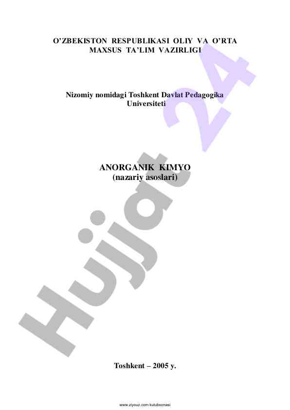 Anorganik kimyo nazariy asoslari metodik qo‘llanma