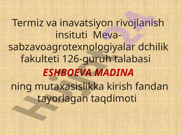 Sharob tayyorlash texnologiyasi taqdimoti