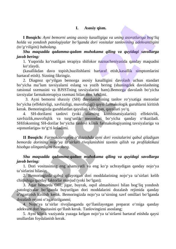 Dori vositalar tanlovi va bemorni davolash jarayoni