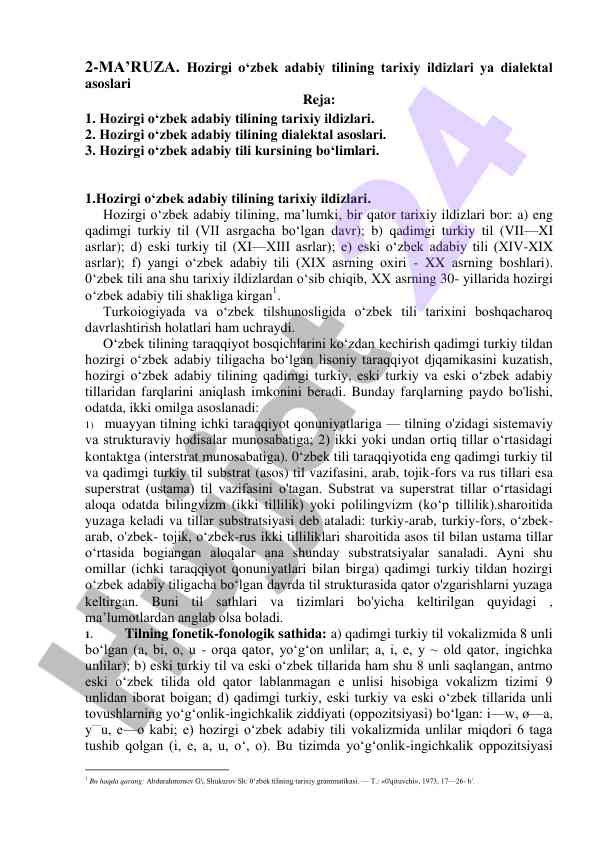 Hozirgi o‘zbek adabiy tili tarixi va dialektalari