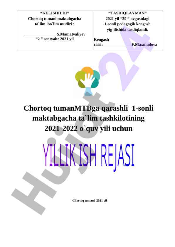 Chortoq tumani maktabgacha ta`lim tashkiloti hisoboti