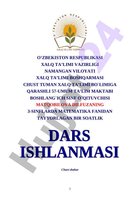 Matematika dars ishlanmasi boshlang'ich sinflar uchun