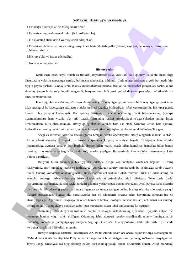 His-tuyg'u va emotsiyaning tashqi ko'rinishlari