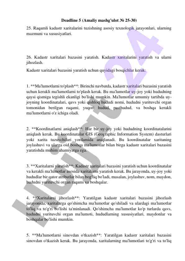 Raqamli kadastr xaritalari: texnologik jarayonlar
