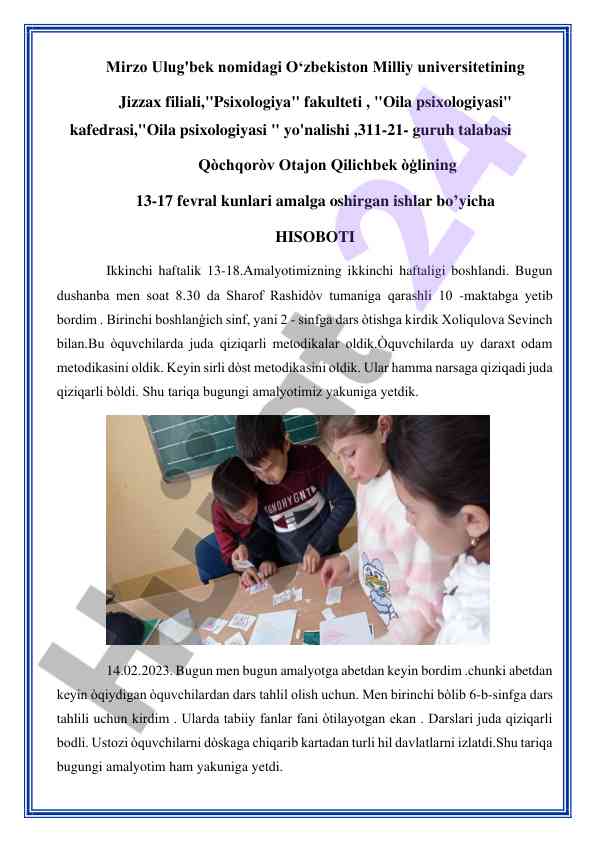 Oila psixologiyasida amaliyot haqida hisobot