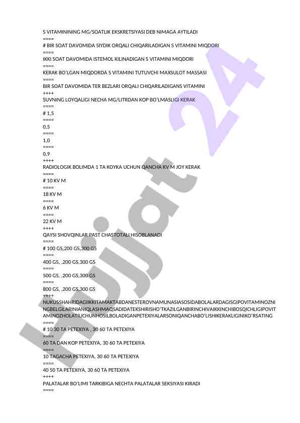 S vitaminining ekskretziyasi va radiologik joylashuv