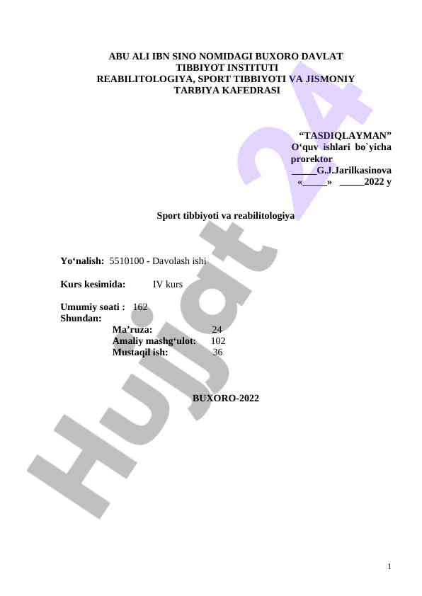 Sport tibbiyoti va reabilitologiya o‘quv dasturi