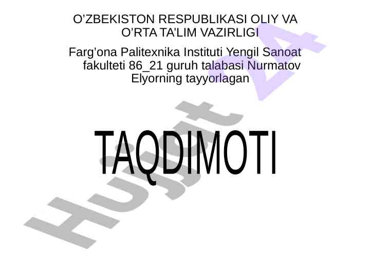 Excel dasturida ishlash taqdimoti