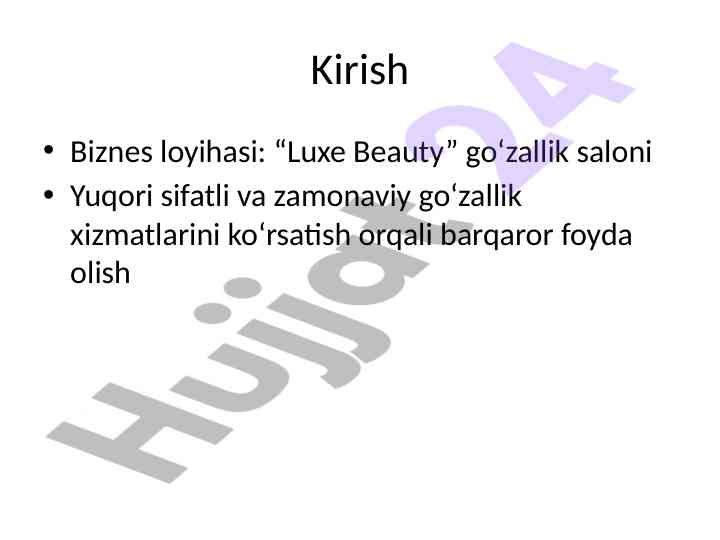 Luxe beauty go‘zallik saloni biznes loyihasi