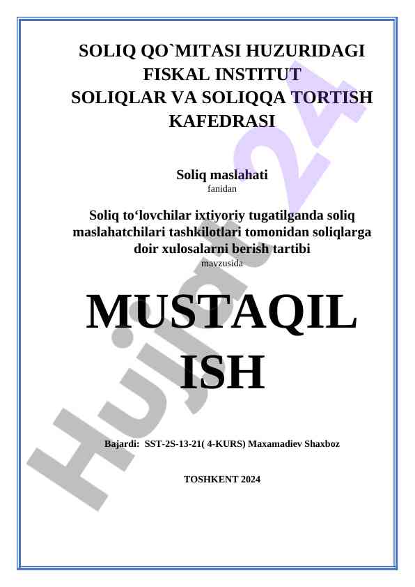 Soliq maslahati jarayonlari tahlili