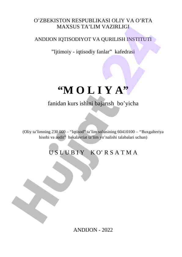 Kurs ishini bajarısh bo'yicha ushlabiy ko'rsatma