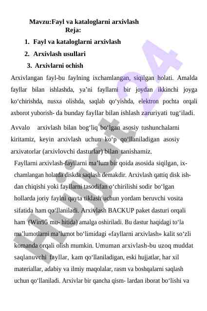 Fayl va kataloglarni arxivlash usullari