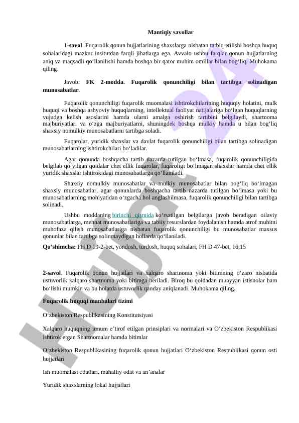 Fuqarolik qonunchiligi va huquqiy munosabatlar