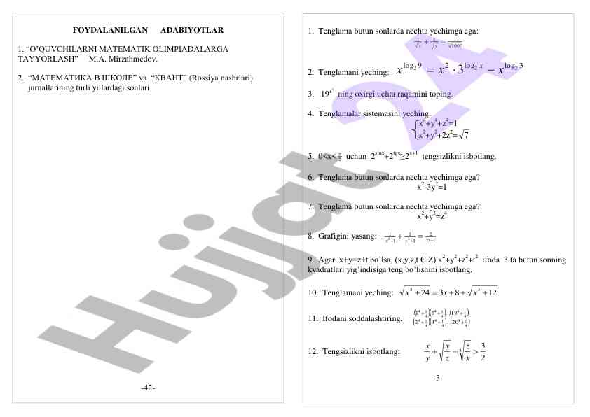 Matematik olimpiadalarga tayyorlash usullari