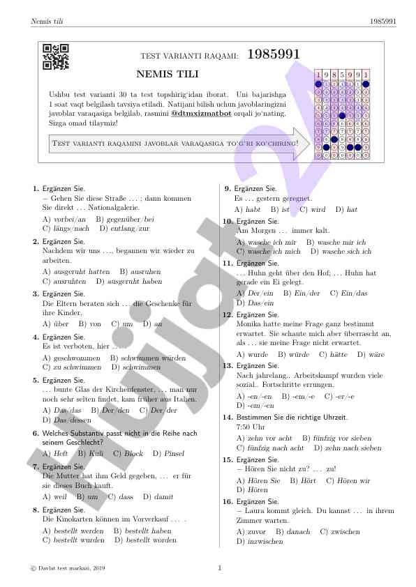 Nemis tili test varianti 1985991