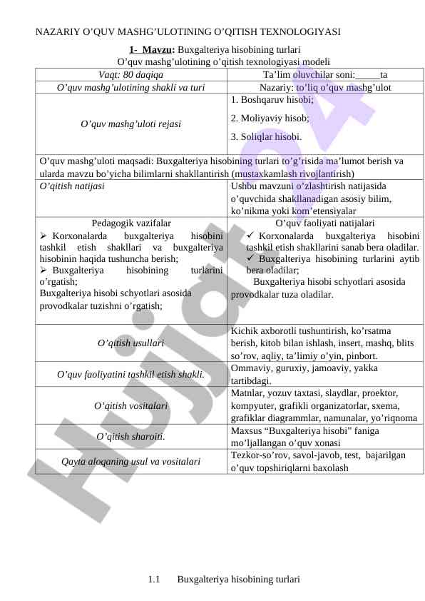 Buxgalteriya hisobining turlari o‘quv mashg‘uloti