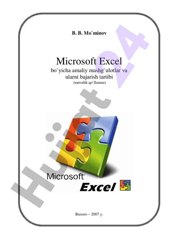 Microsoft excel amaliy mashg‘ulotlari va ularning tartibi
