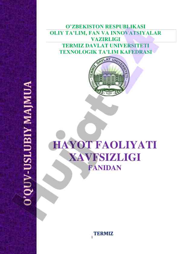 Hayot faoliyati xavfsizligi bo‘yicha o‘quv qo‘llanma