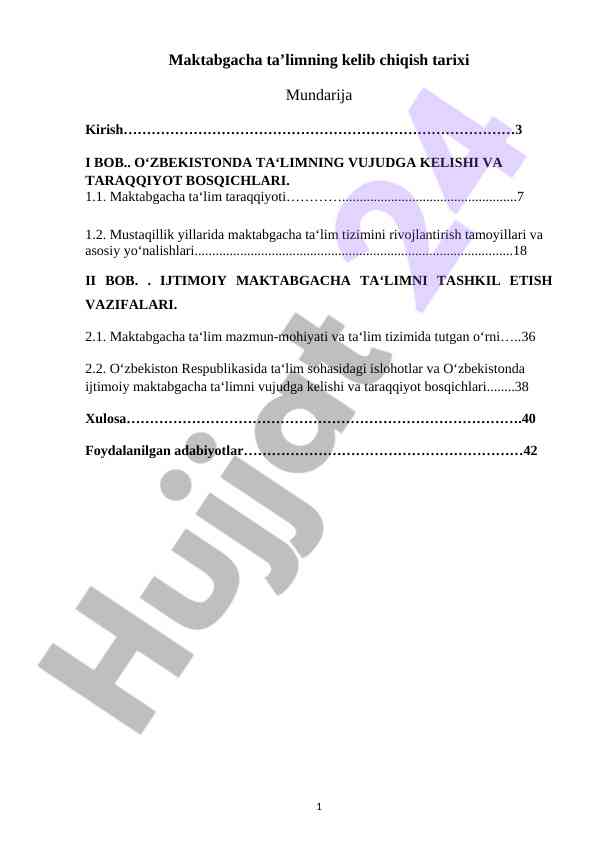 Maktabgacha Ta'limning Tarixi Va Taraqqiyot Bosqichlari