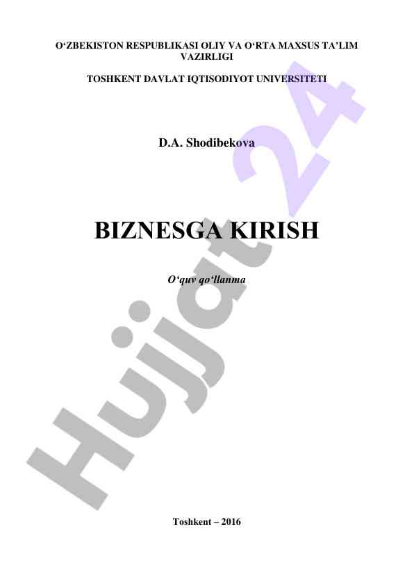 Biznesga kirish o‘quv qo‘llanma