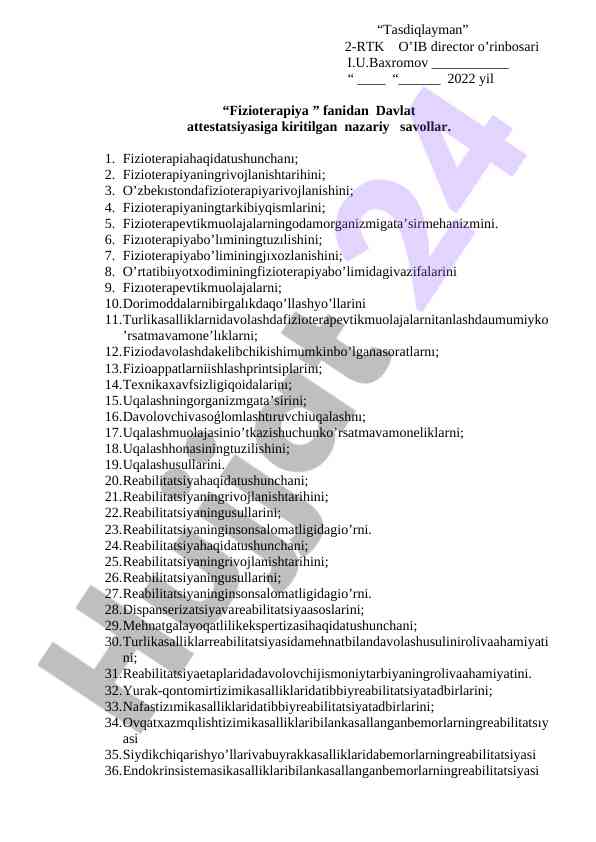Davlat attestatsiyasiga kiritilgan nazariy savollar