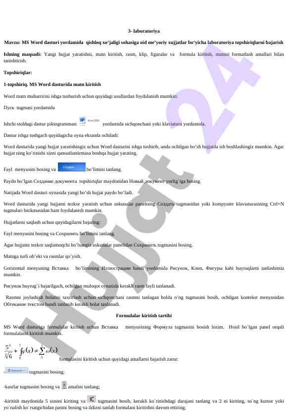Ms word dasturi yordamida hujjatlar bajarish