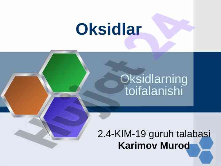 Oksidlar va ularning toifalanishi tahlili