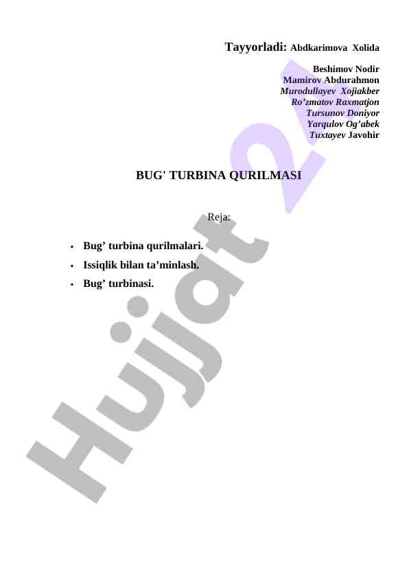 Bug turbina qurilmalari va ularning ishlash prinsipi