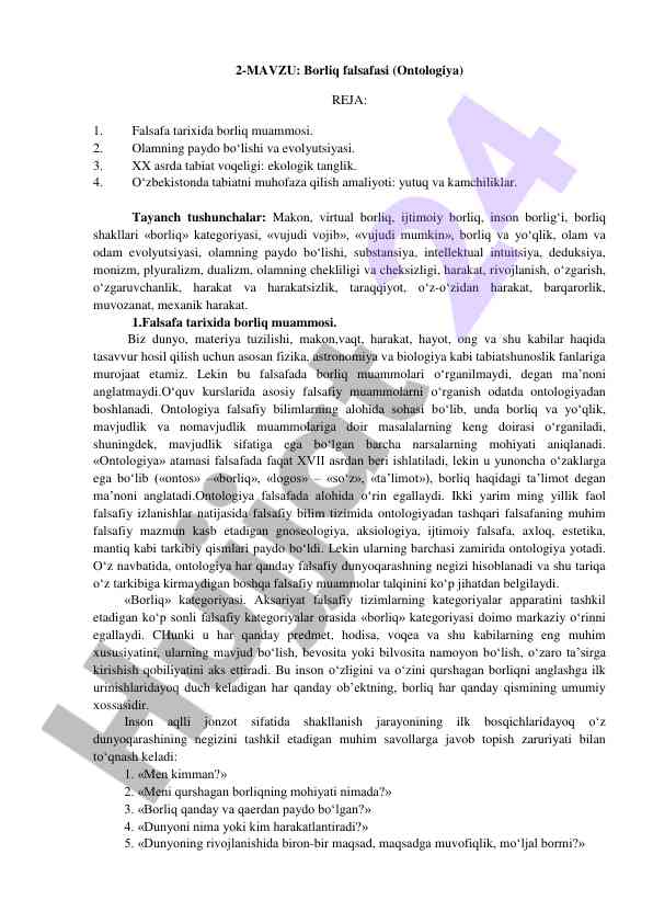 Borliq falsafasi ontologiyasi va ekologik tanglik