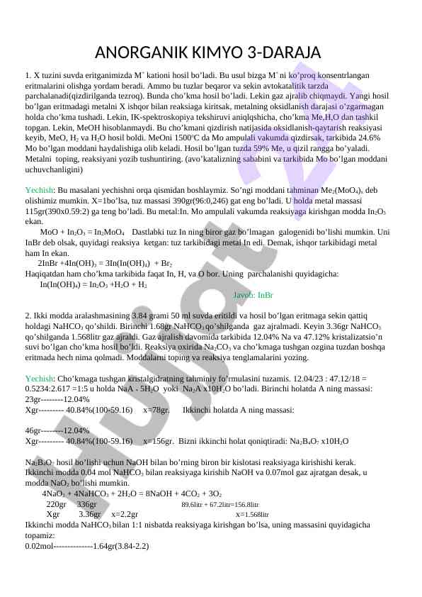 Anorganik kimyo tahlili va reaksiyalar