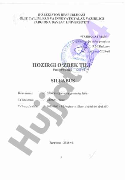 Filologiya va tillar o‘qitish bo‘yicha sillabus