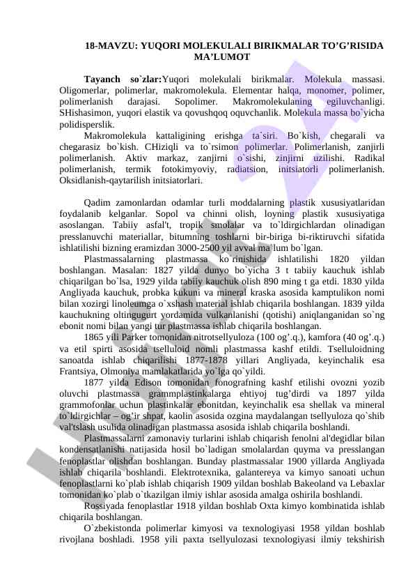 Yuoqri molekulali birikmalar haqida ma'lumot