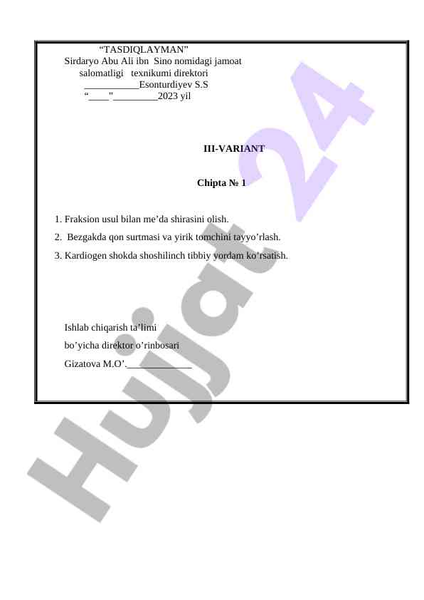 Feldsher laborantlik imtihon savollari iii-variant