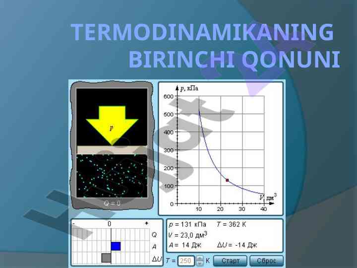 Termodinamikaning birinchi qonuni va matematik ifodasi