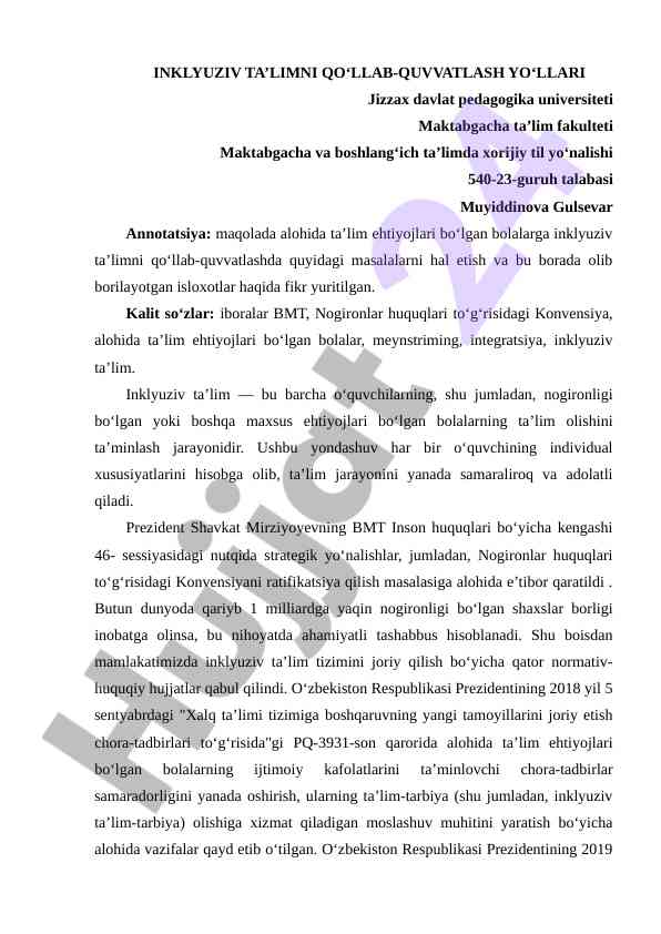 Inklyuziv ta’limni qo‘llab-quvvatlash yo‘llari