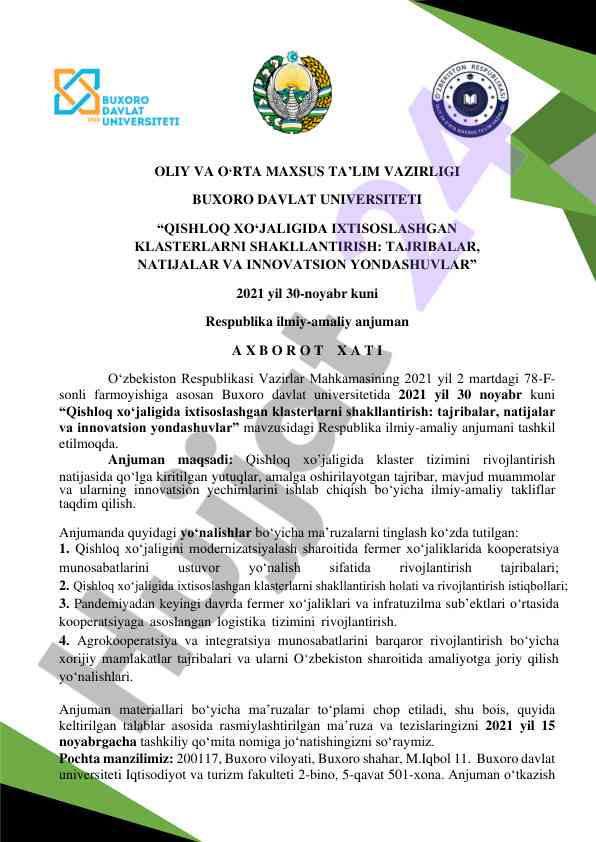 Qishloq xo‘jaligini modernizatsiyalash anjumani