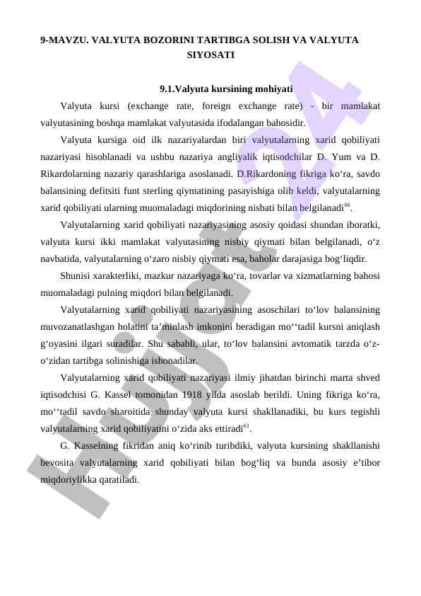 Valyuta bozorini tartibga solish va valyuta siyosati
